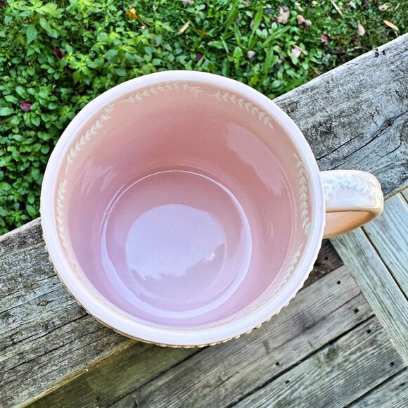 World Market “Jolly Hearts” Mugs, Lt Blue/White and Pink/White Floral Embossed - Picture 3 of 11